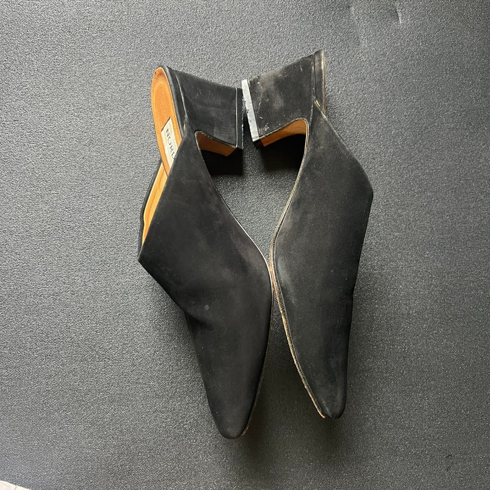 Nordstrom Black Suede Pointed Toe Mules Block Heel 8M Minimalist Office Slip on - Picture 3 of 9